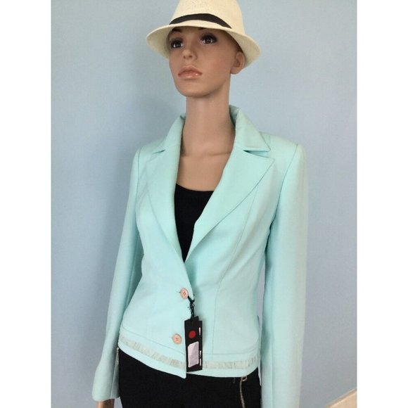 NWT Authentic Unique Valentino Light Aqua Blue Jacket Blazer French IT 36 US 2 4 - Picture 4 of 11